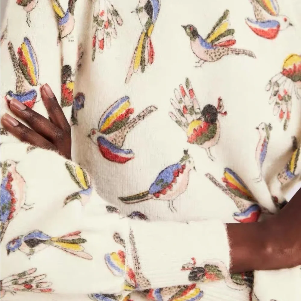 BODEN Blouson Sleeve Fluffy Jumper Ivory Tropic Bird - Picture 4 of 6